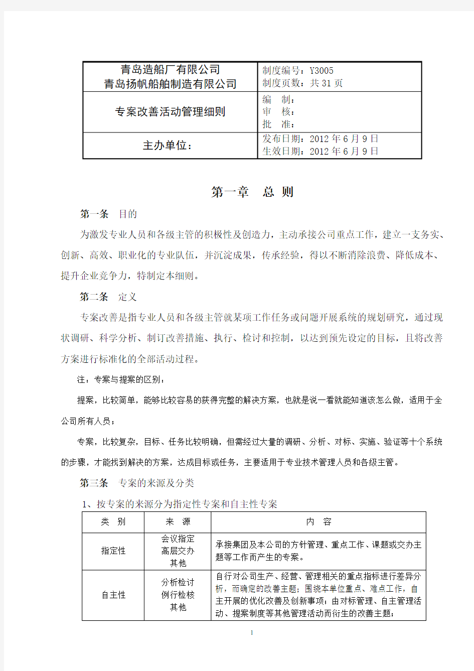 专案改善活动管理细则