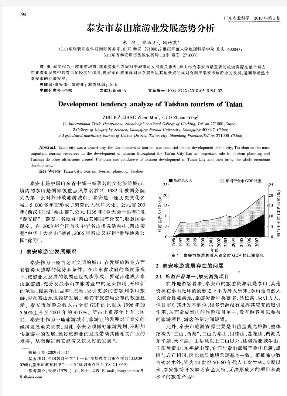 泰安市泰山旅游业发展态势分析