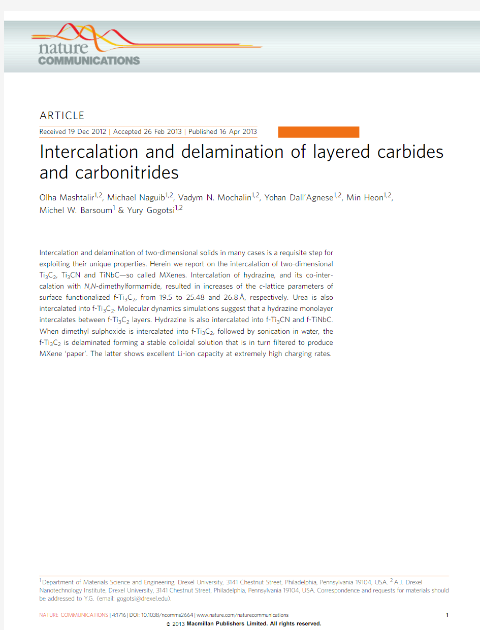 Intercalation and delamination of layered carbides and carbonitrides