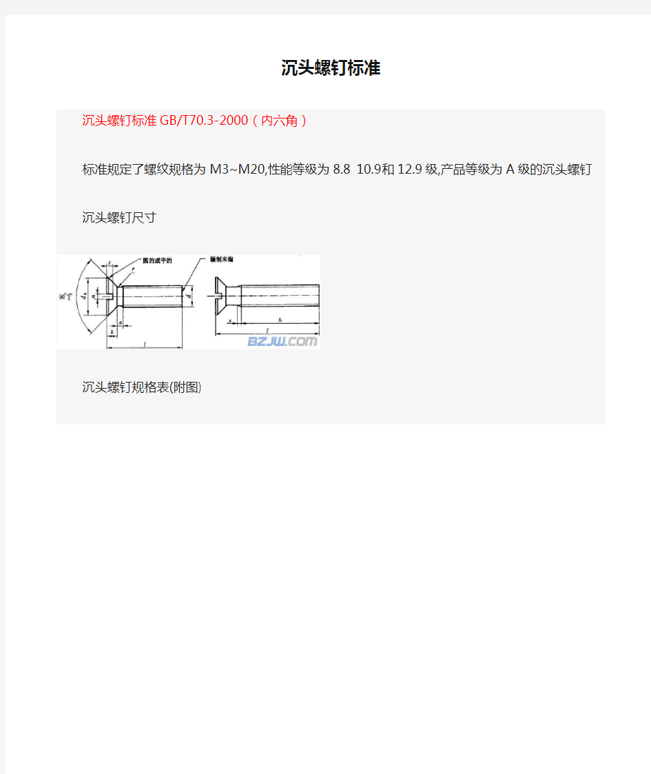 沉头螺钉标准