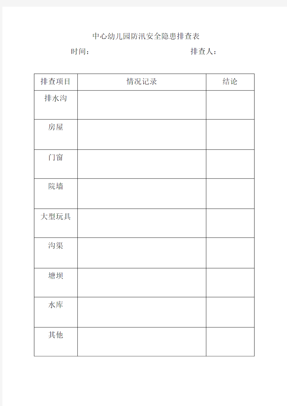 防汛安全隐患排查表