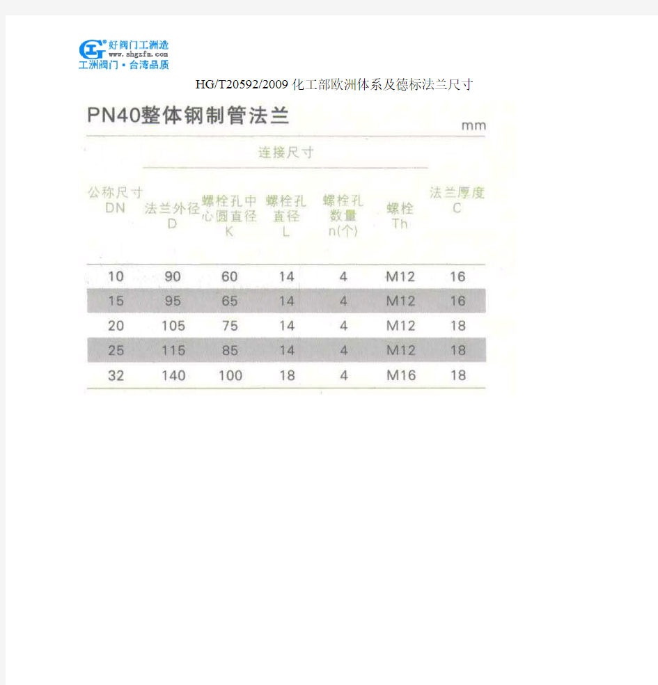 HG T20592 2009化工部欧洲体系及德标法兰尺寸