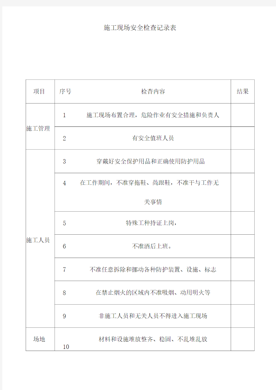 施工现场安全检查记录表