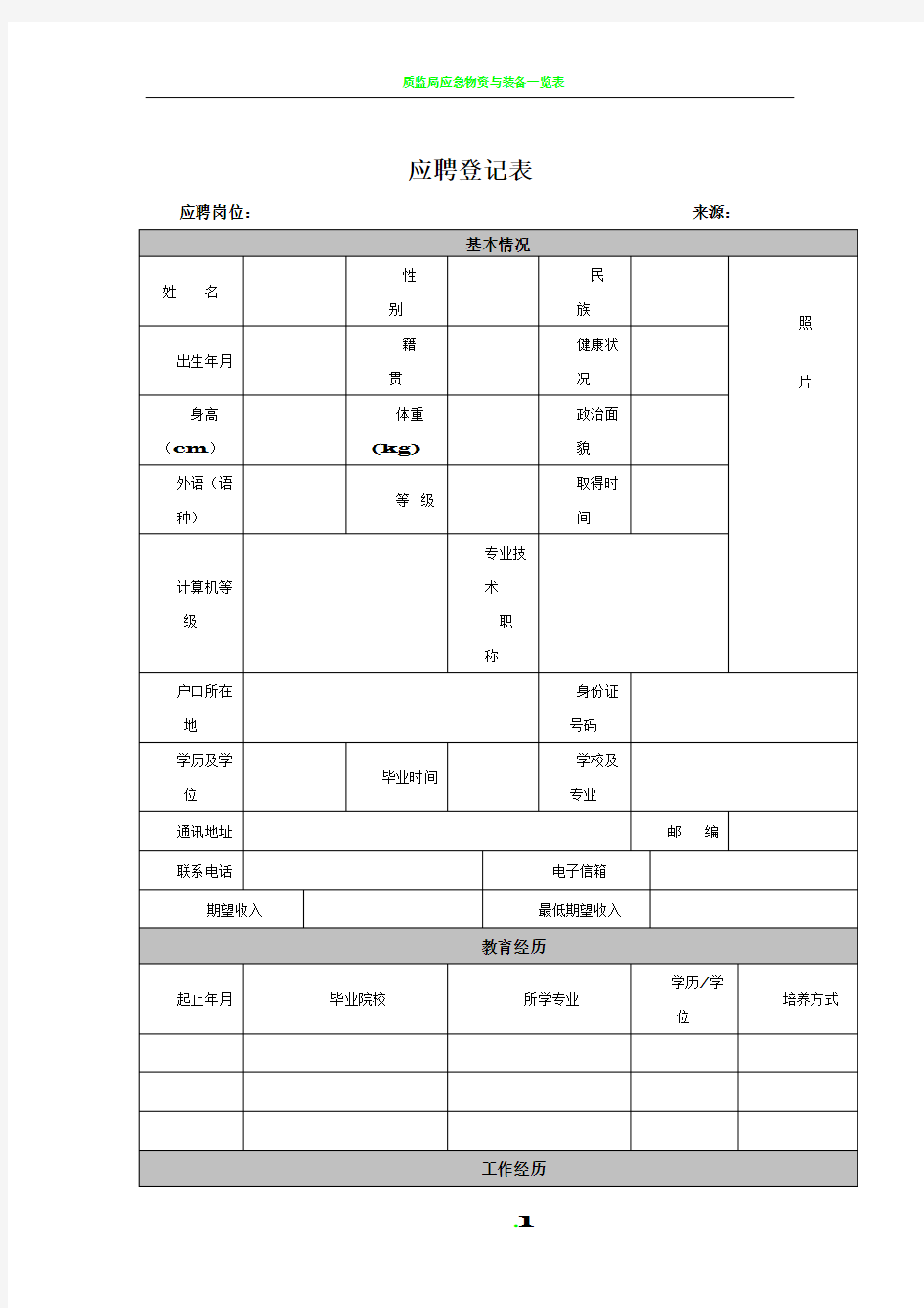 应聘人员登记表模板