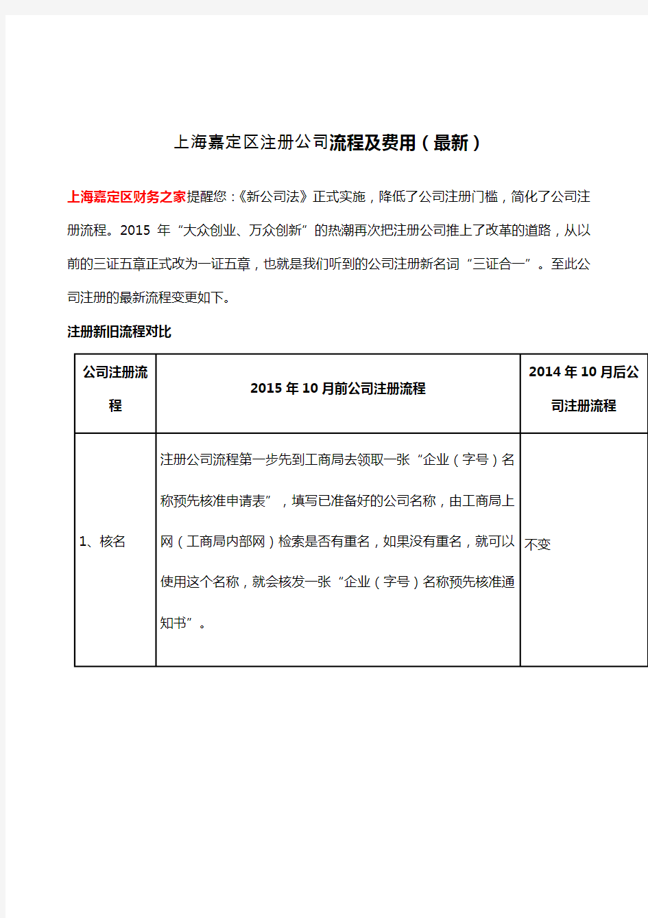 上海嘉定区注册公司流程及费用(最新)说课材料