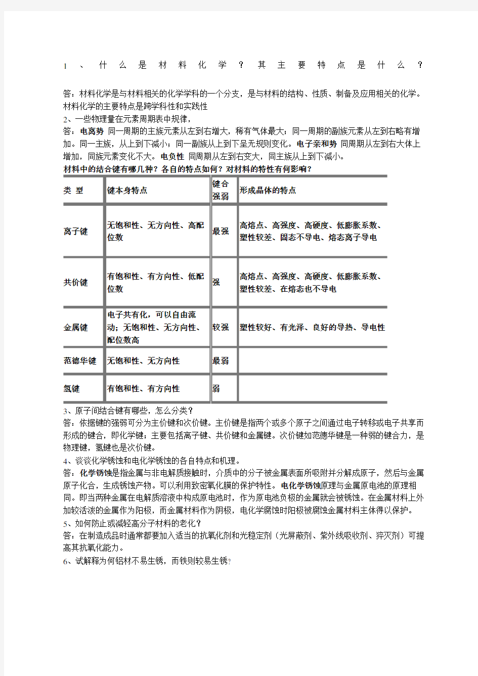 材料化学考试试题重点