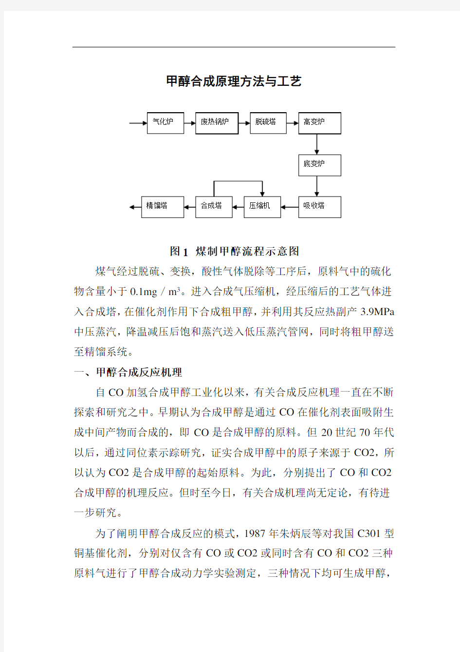 甲醇合成原理方法与实用工艺