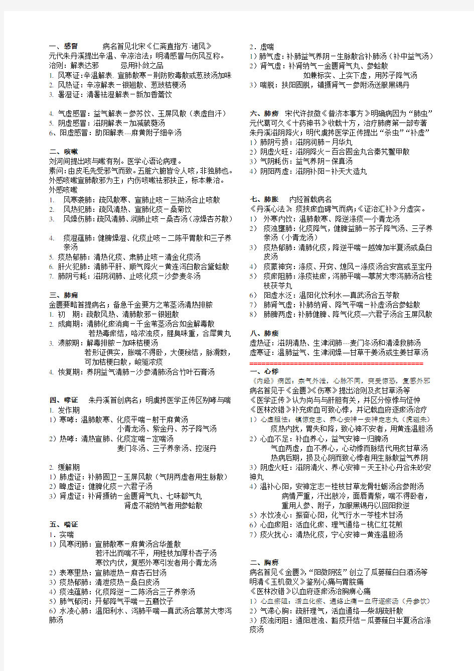 中医内科学核心笔记2018克(详细)