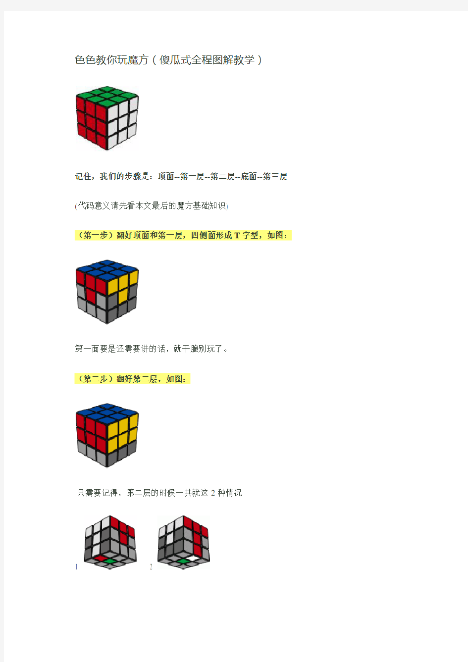 三阶魔方初级入门教程详细图解