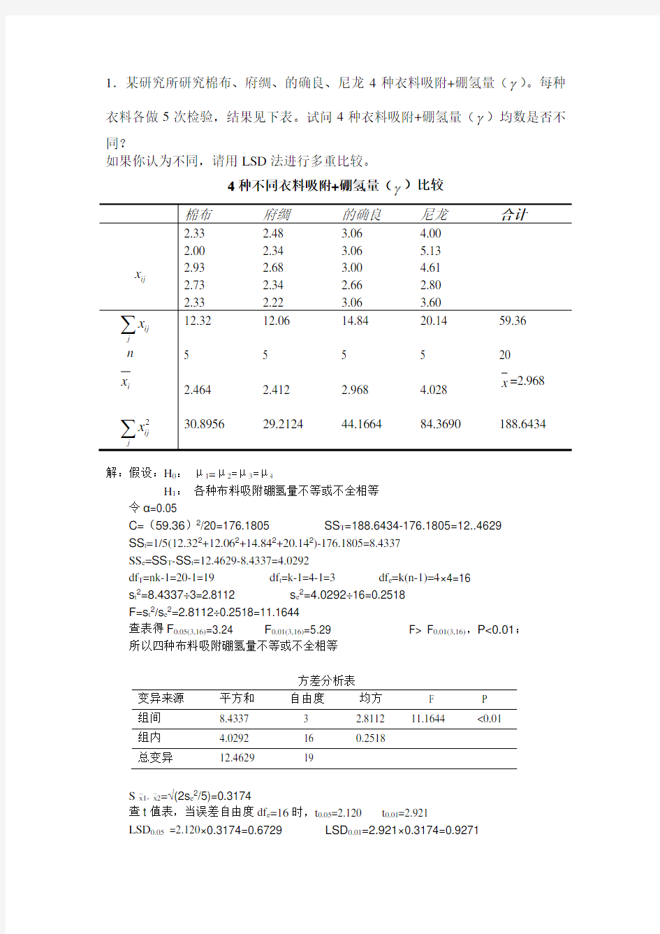 生物统计与试验设计第二次作业