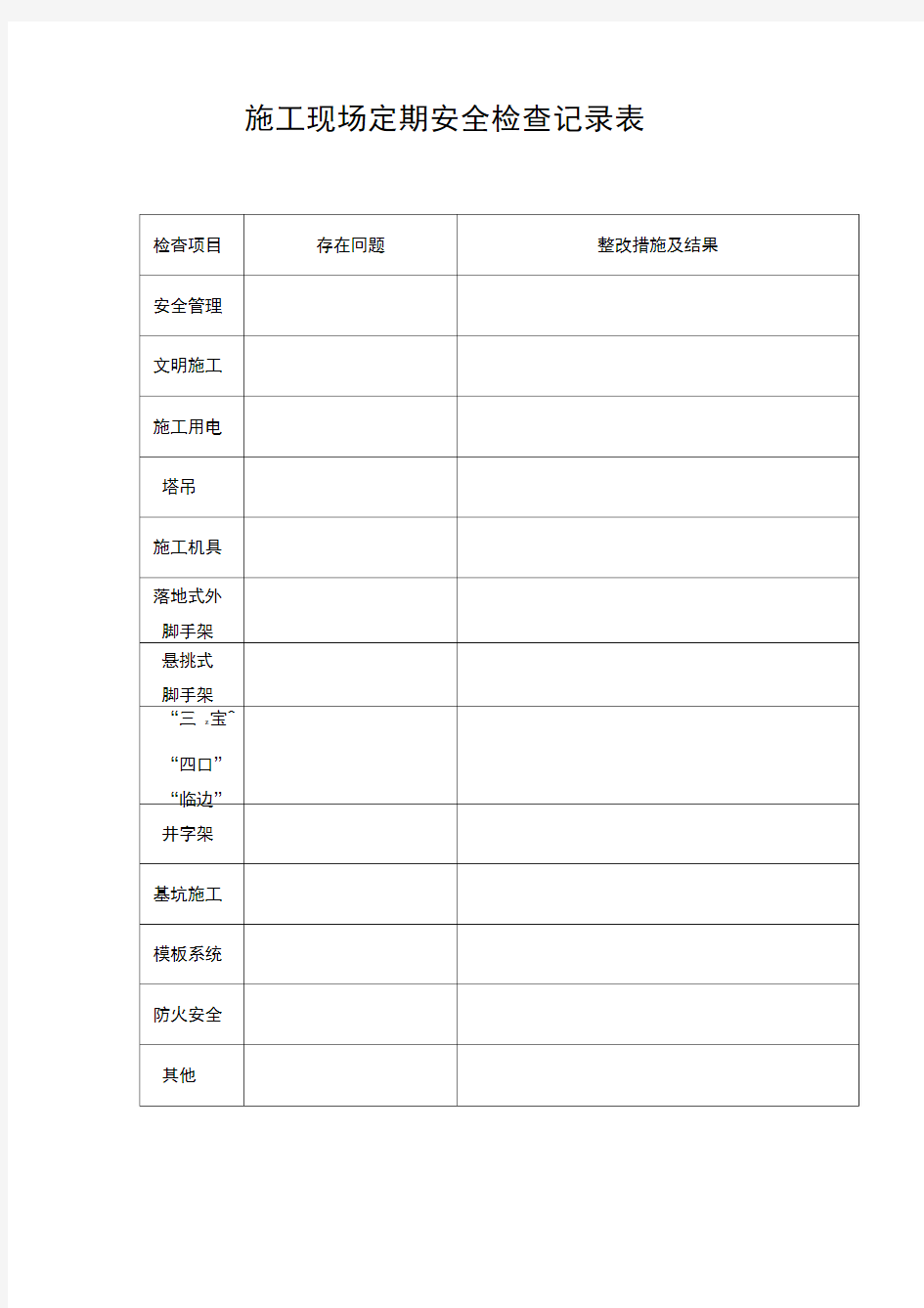 施工现场定期安全检查记录表