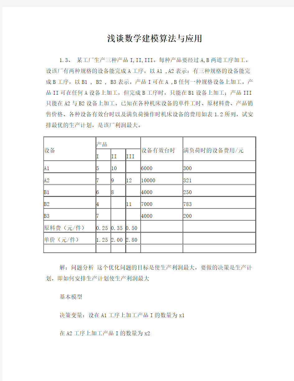 浅谈数学建模算法与应用