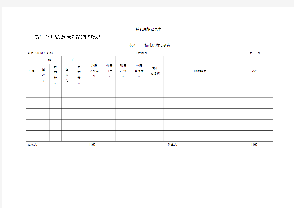 露天矿钻孔原始记录表