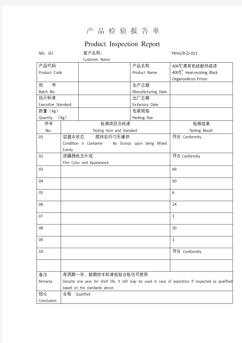 检验报告单(英文)