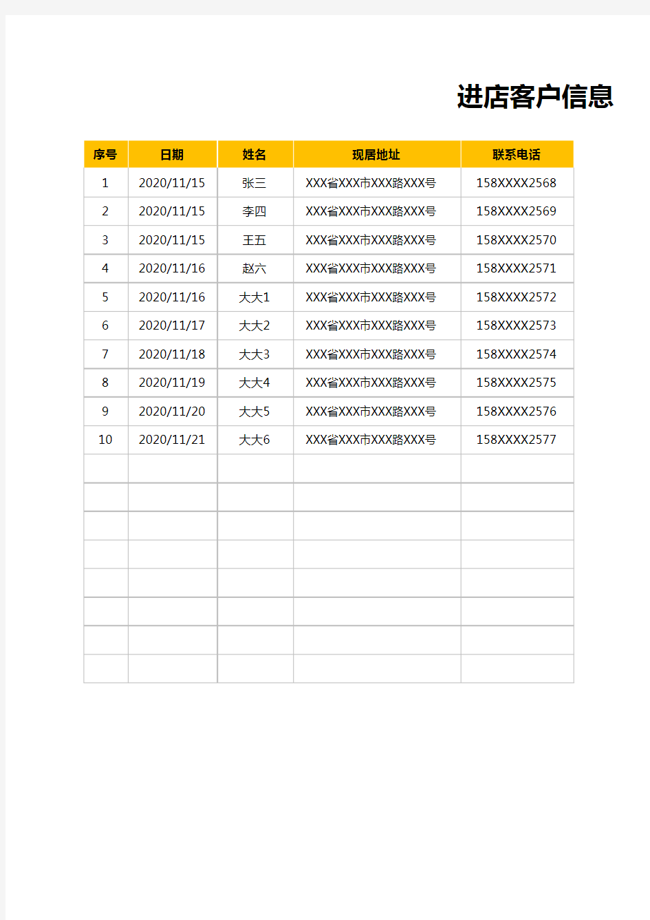 进店客户信息登记表