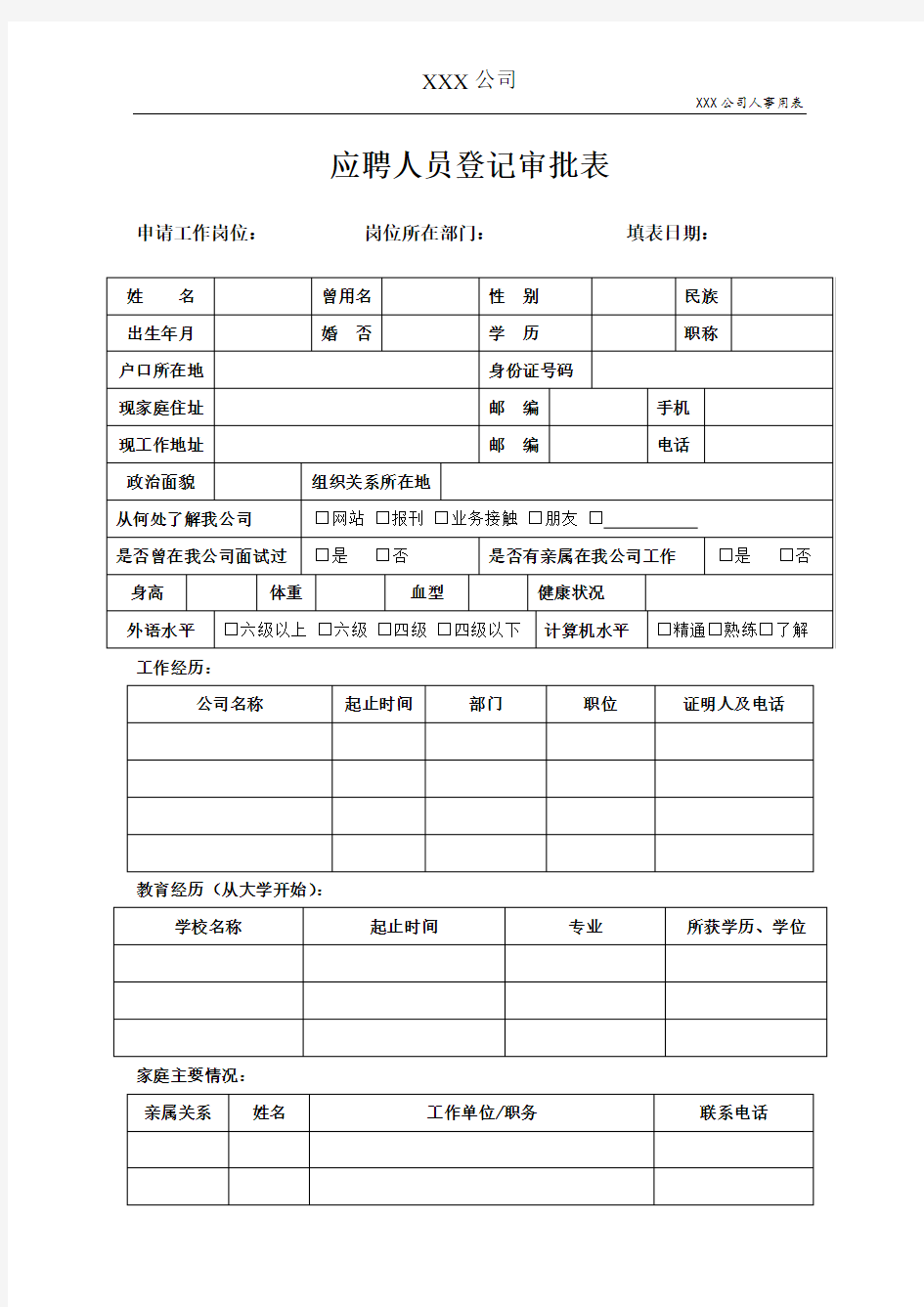 应聘人员登记审批表