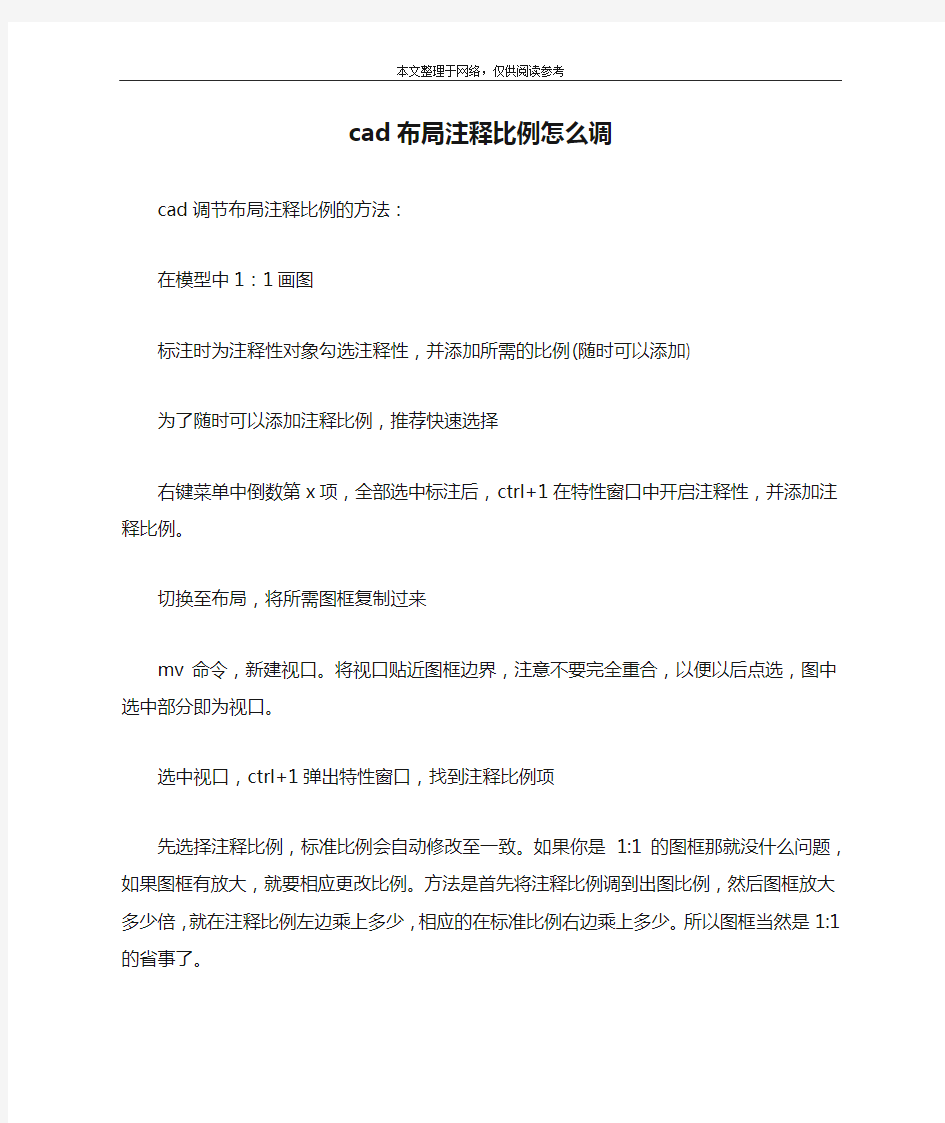 cad布局注释比例怎么调