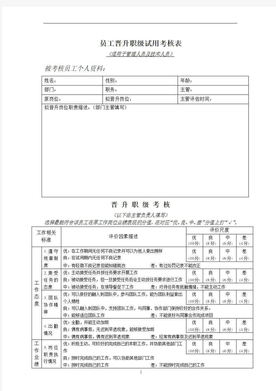 员工晋升考核表(表6)