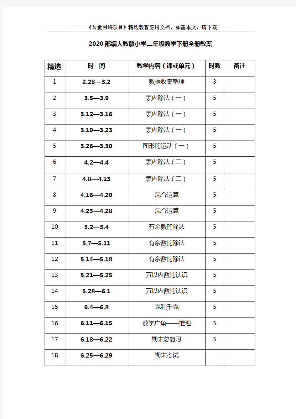 2020部编人教版小学二年级数学下册全册教案