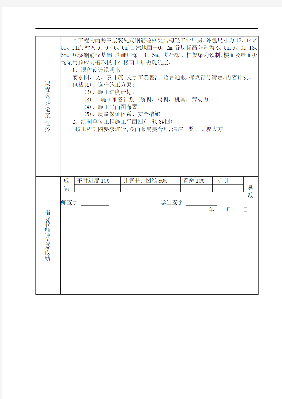 多层厂房施工组织设计课程设计