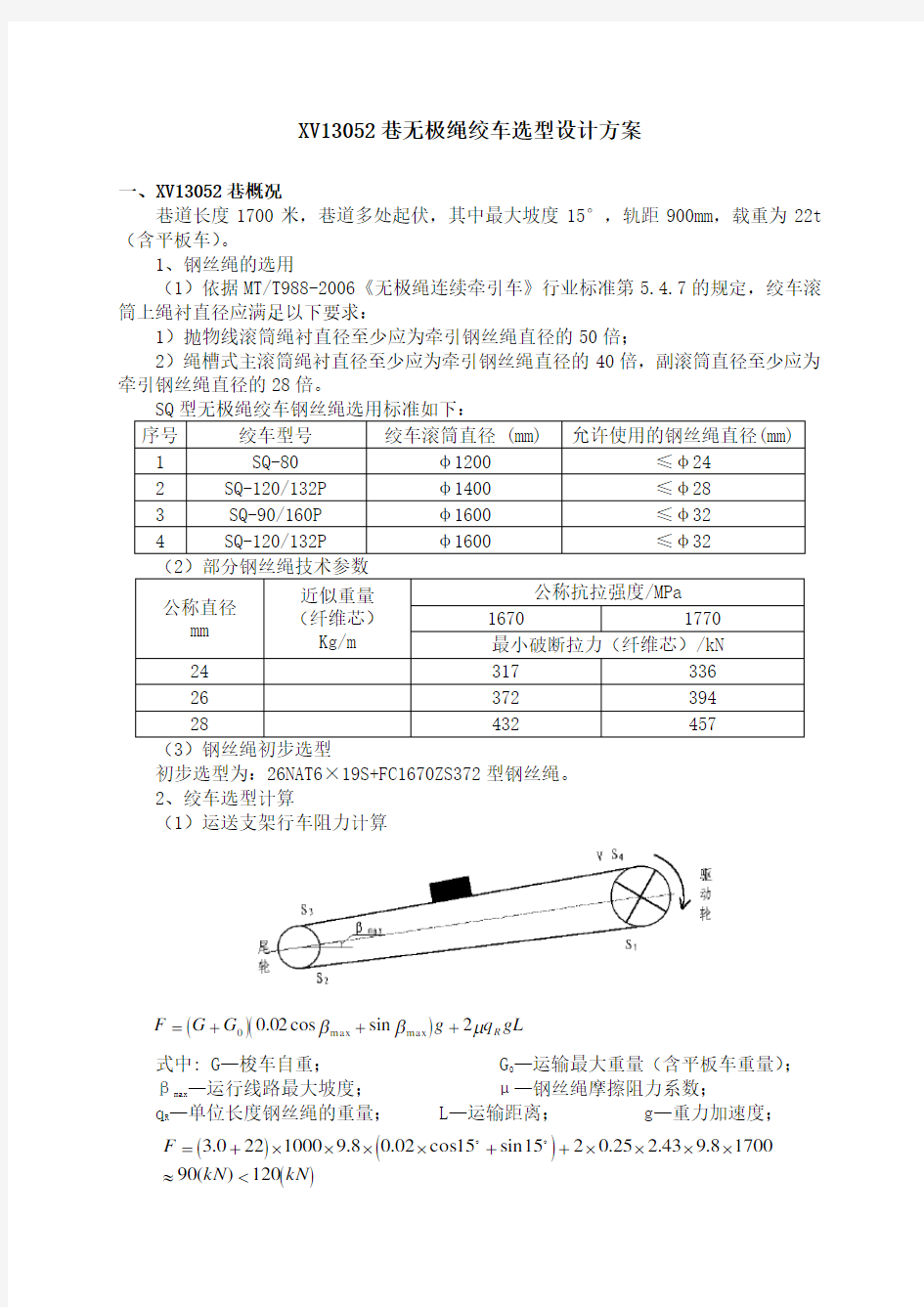 1513052巷无极绳绞车选型设计方案