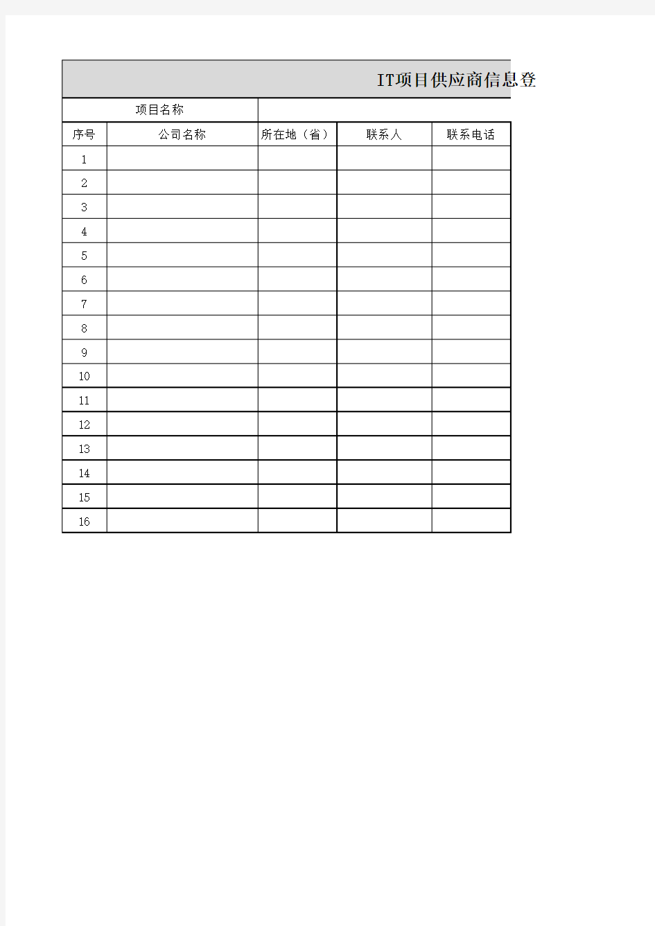 IT项目供应商信息登记表