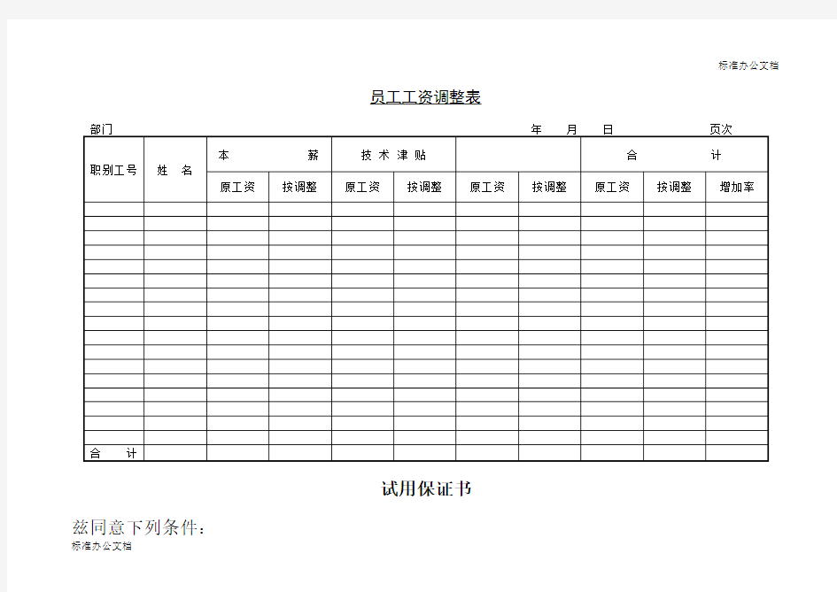 员工工资调整表