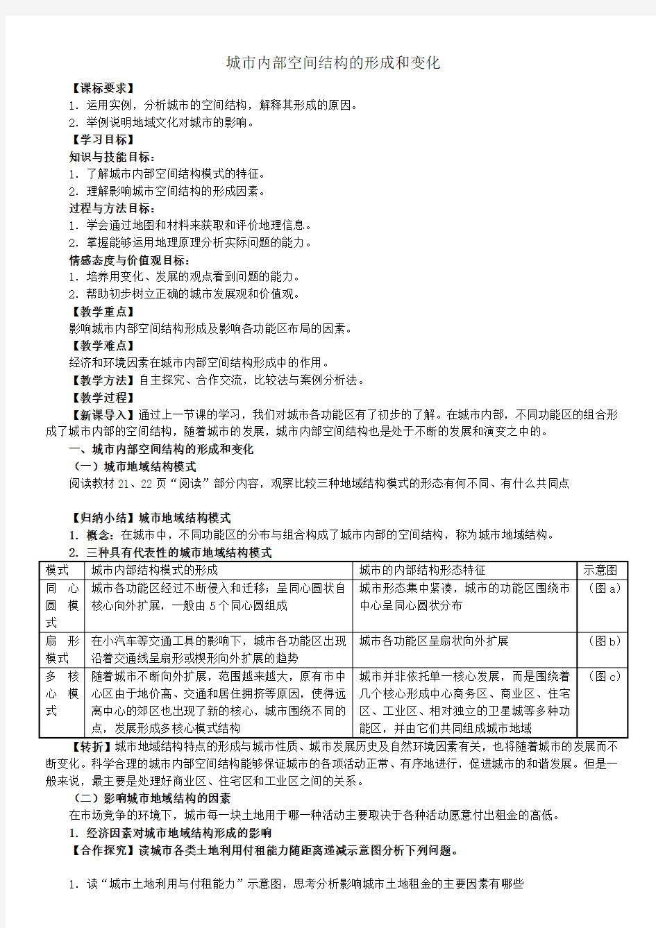 城市内部空间结构的形成和变化