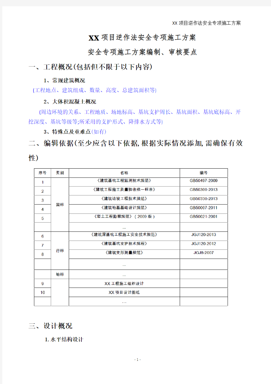 XX项目逆作法安全专项施工方案编制要点(优秀工程方案)