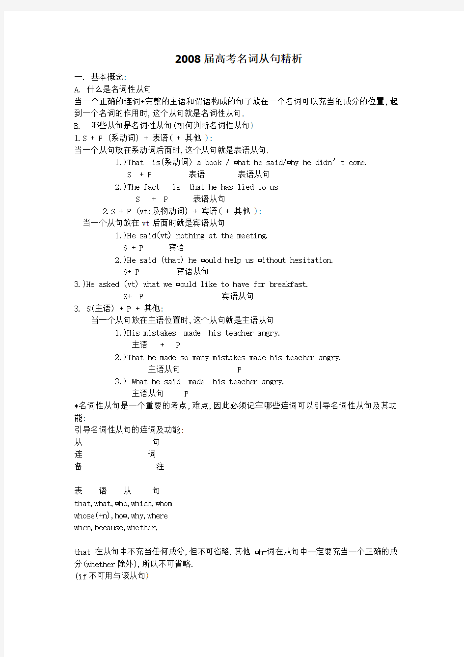 高考英语名词性从句精析(语法重点、解题步骤、易犯错误)