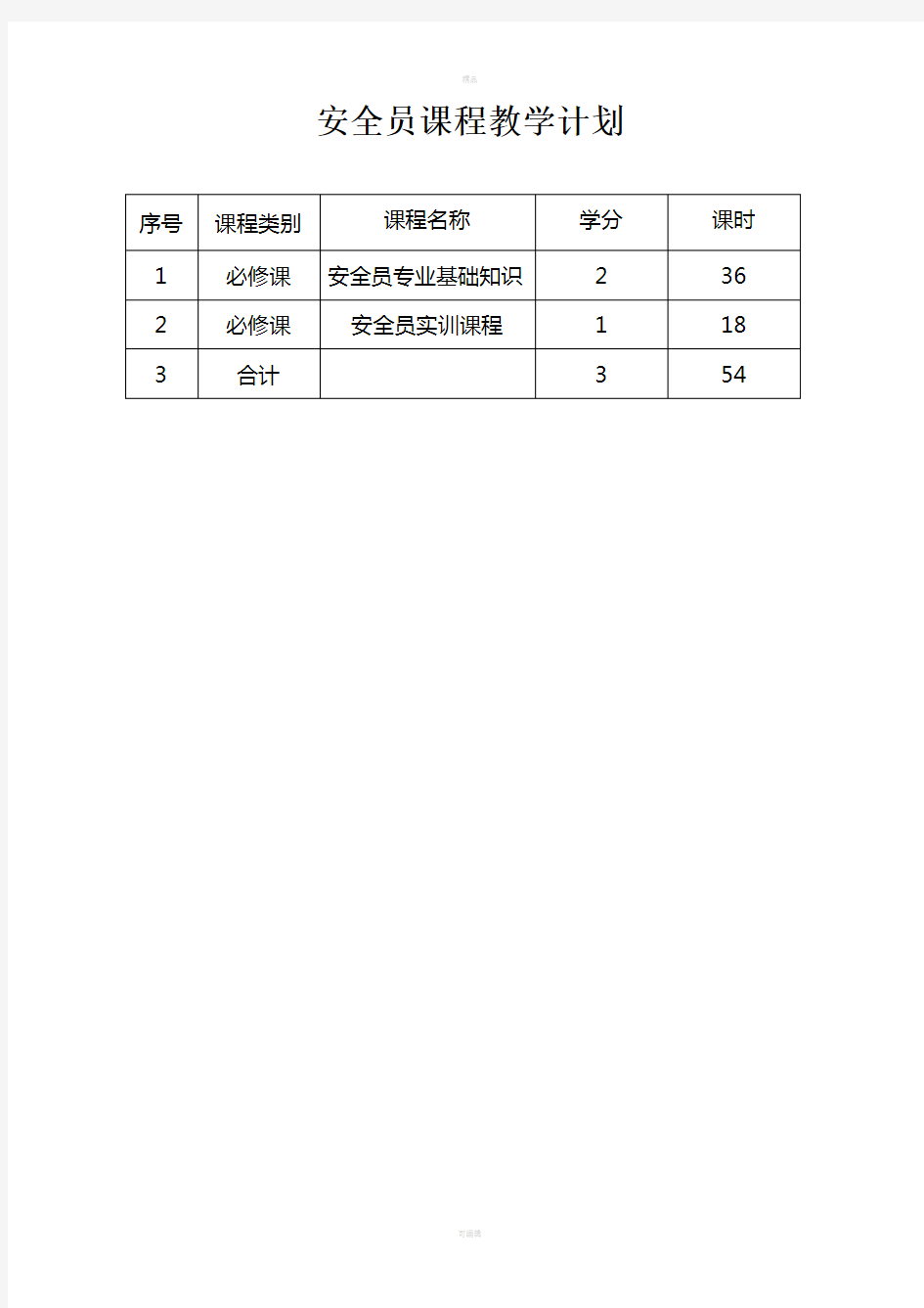 安全员教学计划及教学大纲