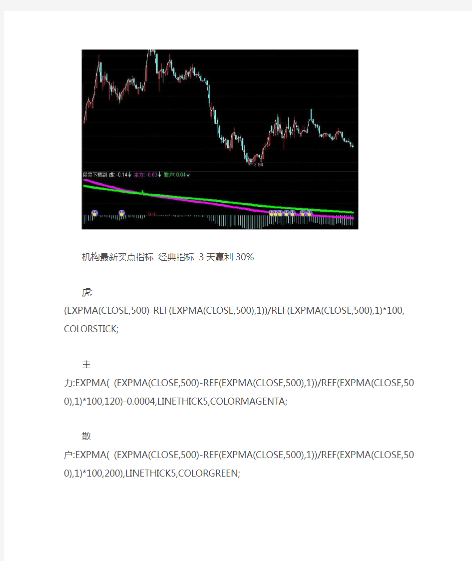 机构最新买点指标 经典指标 3天赢利30%通达信指标公式源码