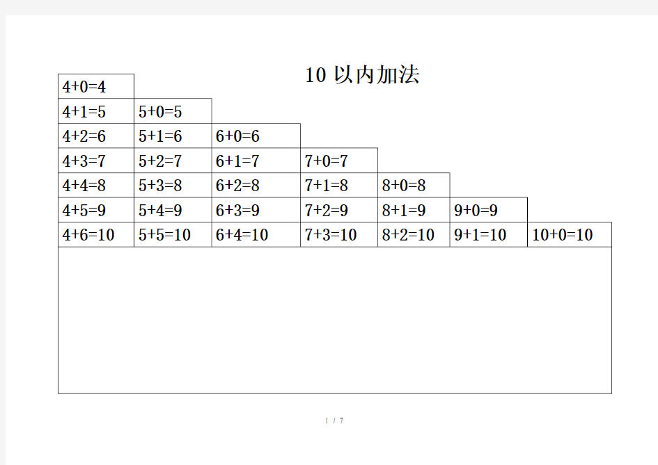 最全以内加减法口诀表包括进退位可直接打印