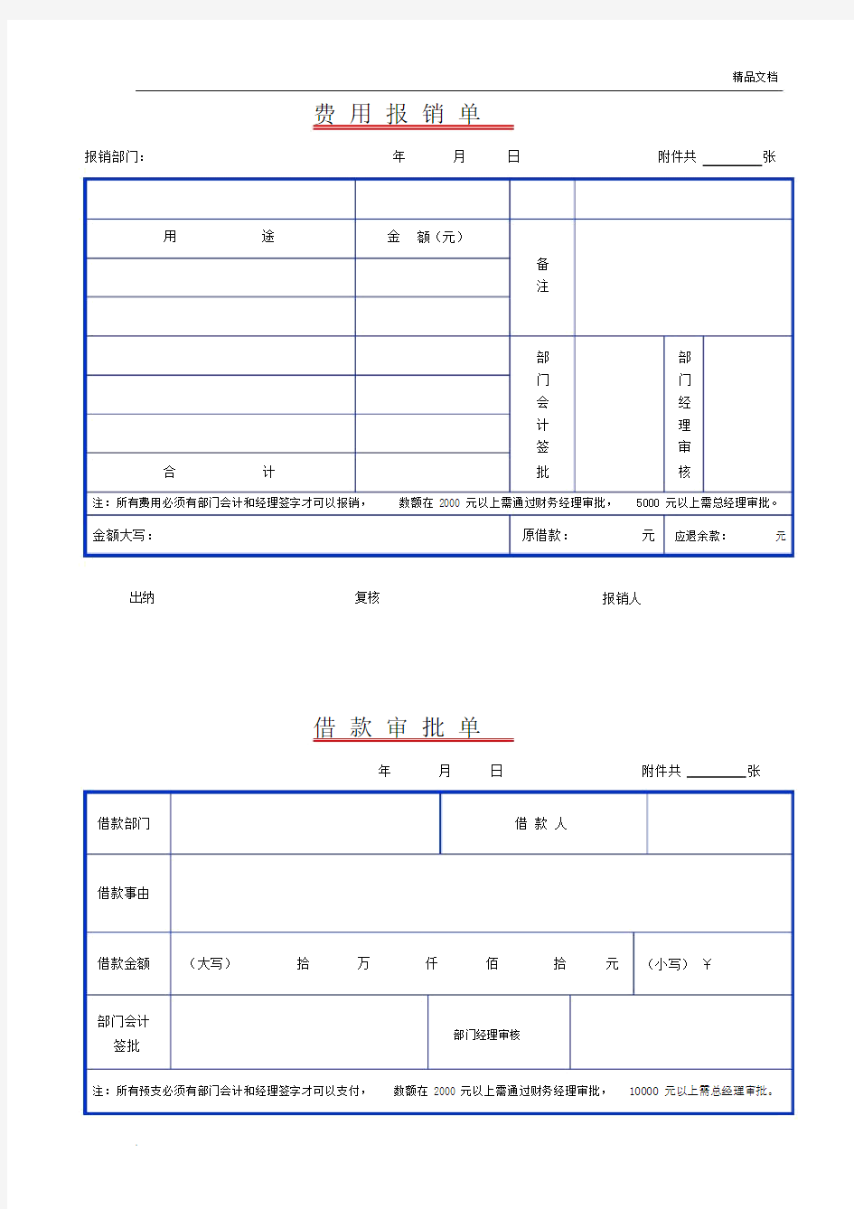 各费用报销单使用表格.docx