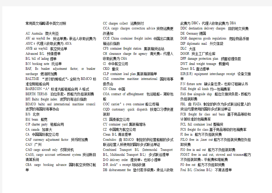 常用英文缩略语中英文对照