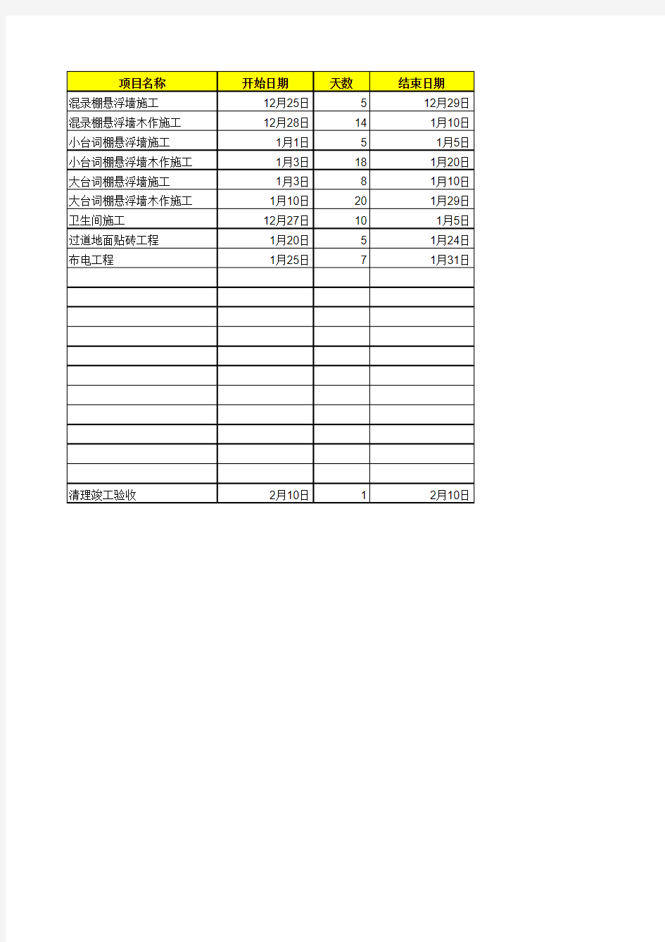 Excel自动生成—施工进度计划表