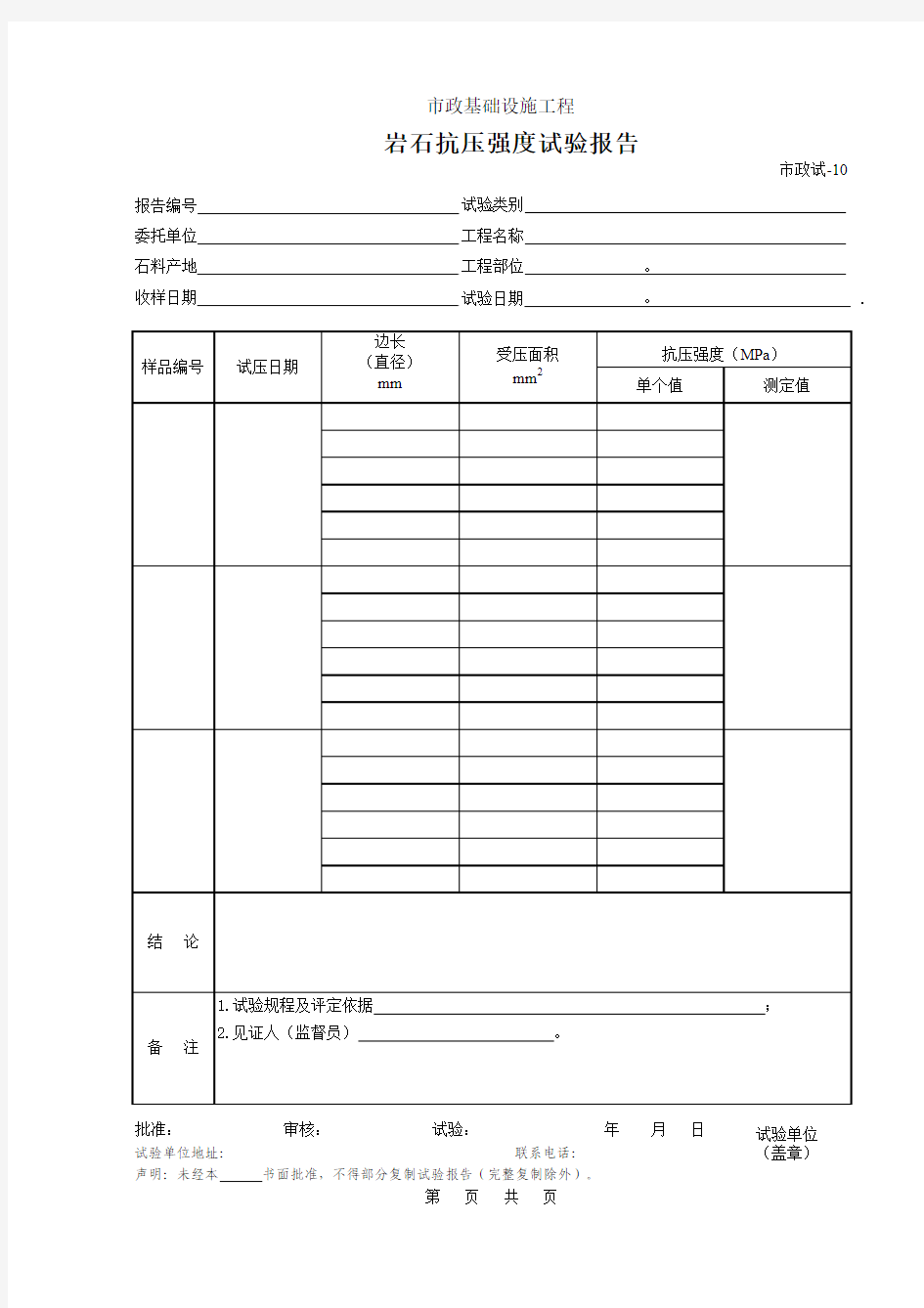 岩石抗压强度试验报告