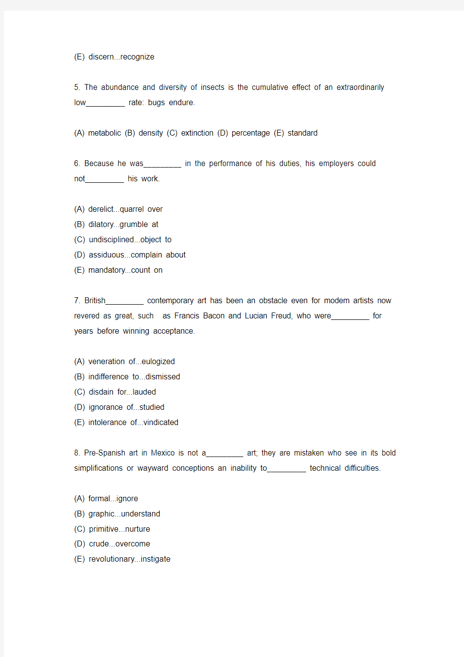 SAT填空练习题第六套(附答案)