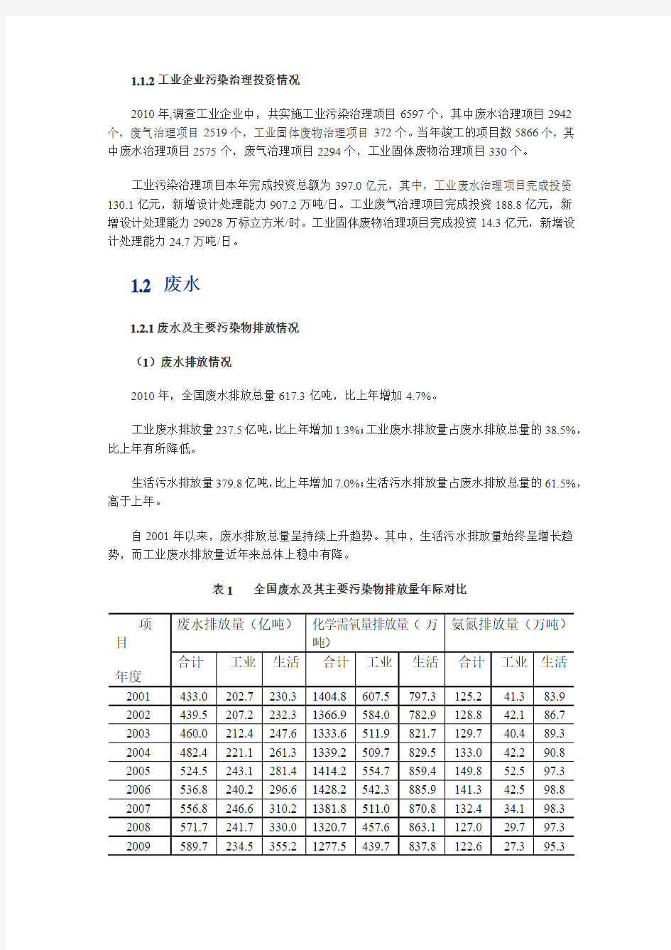 2011年中国环境统计年报