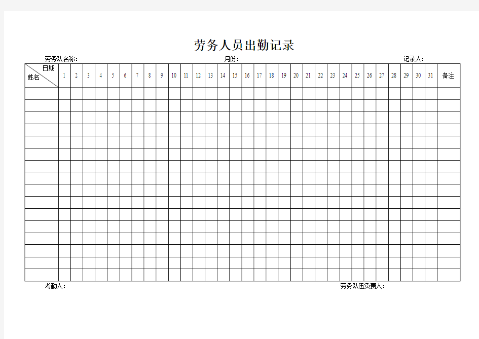 劳务人员出勤记录表