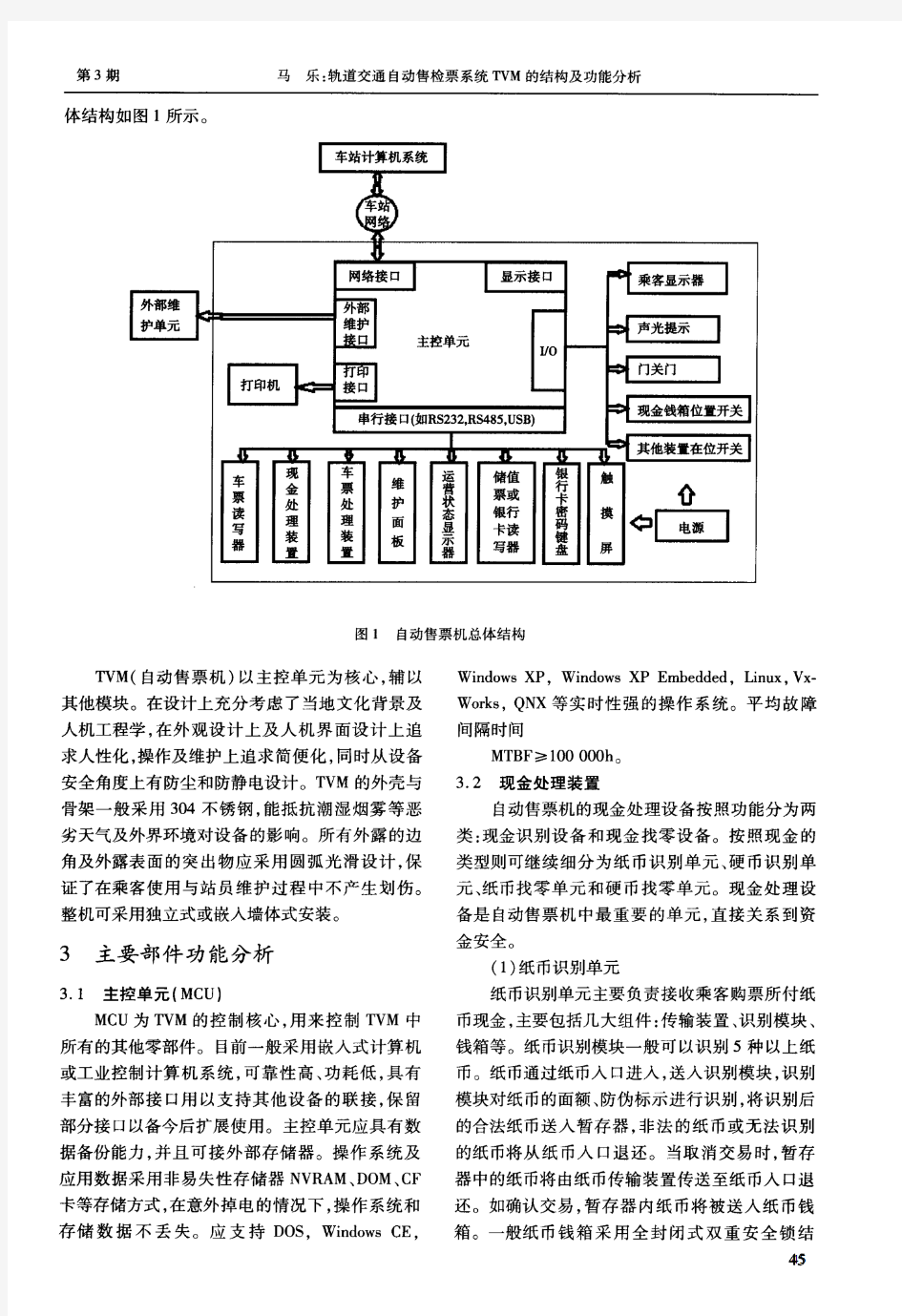 轨道交通自动售检票系统 TVM 的结构及功能分析