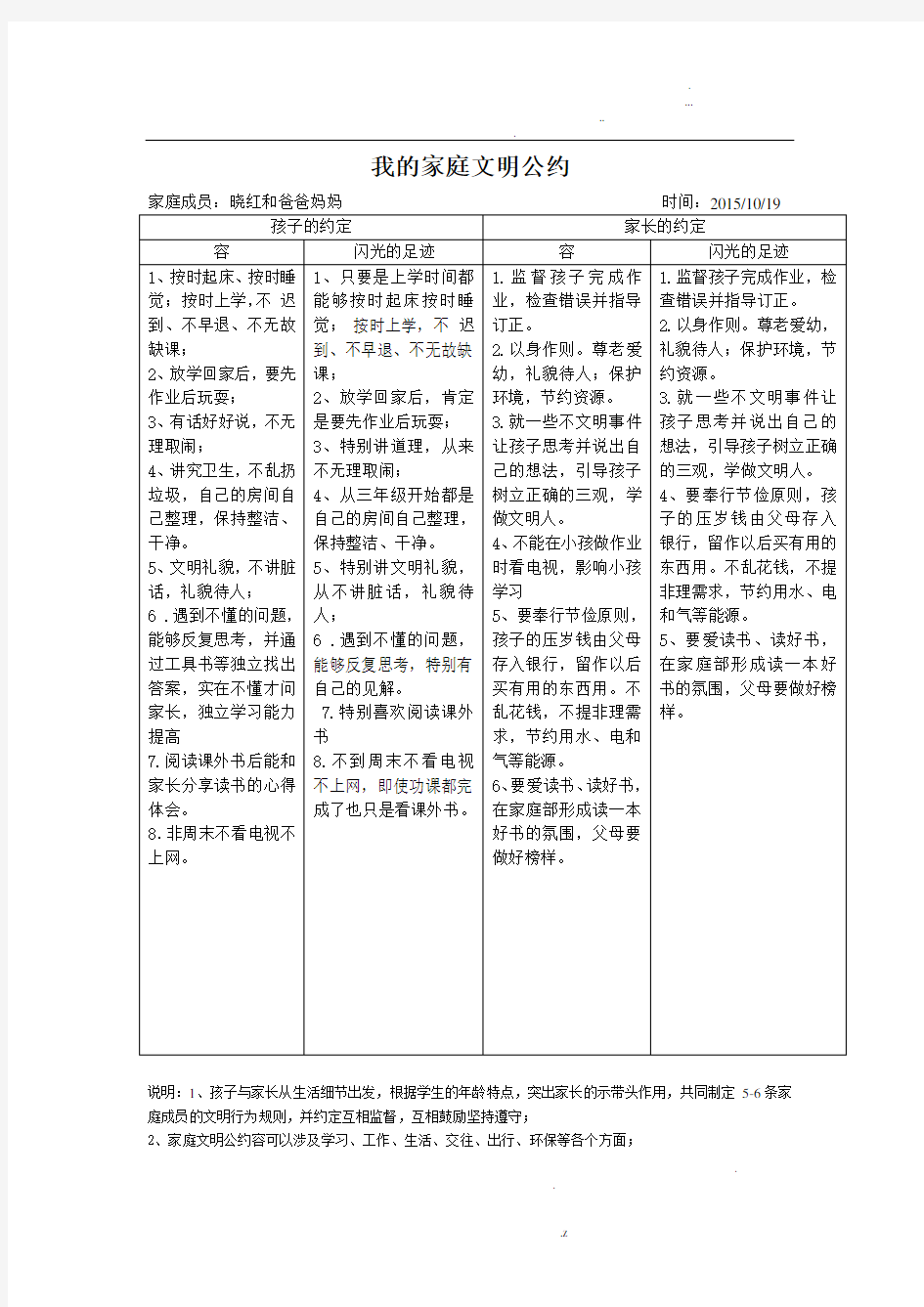 我的家庭文明公约