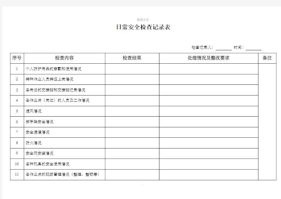 日常安全检查记录表72567