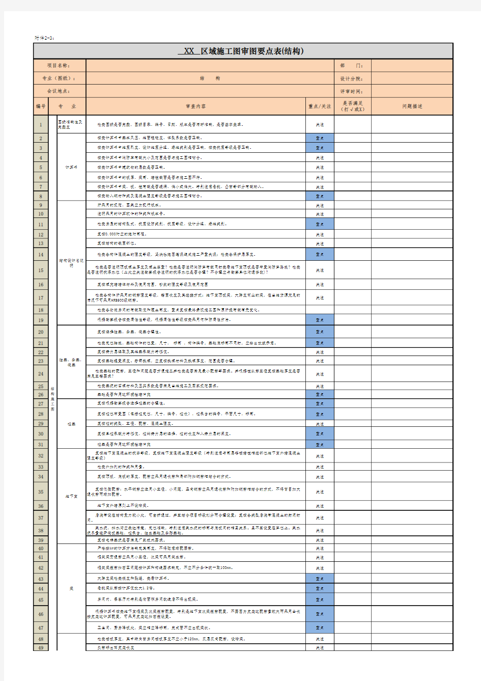 施工图审图要点表(结构)