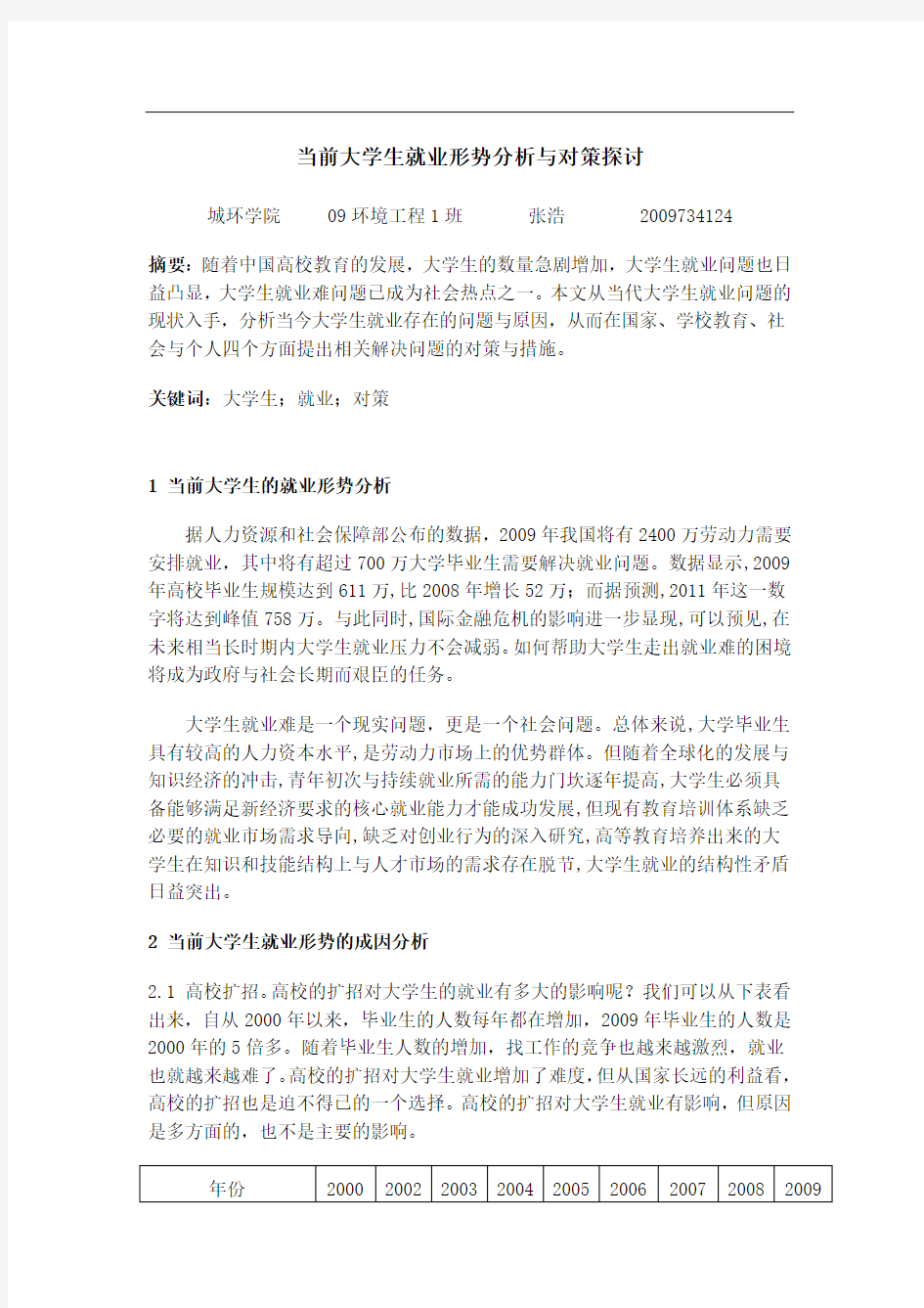 当前大学生就业形势与对策论文