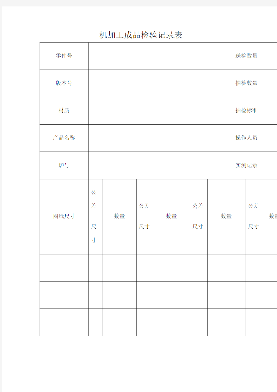 机加工成品检验记录表