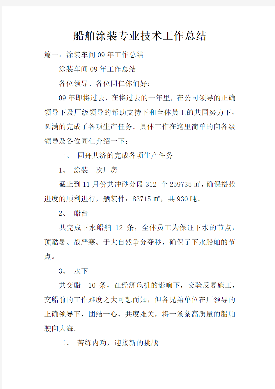 船舶涂装专业技术工作总结doc