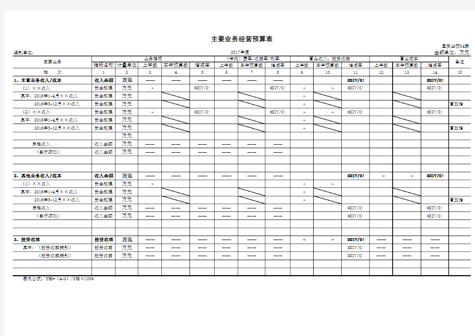 2017年度全面预算报表模板