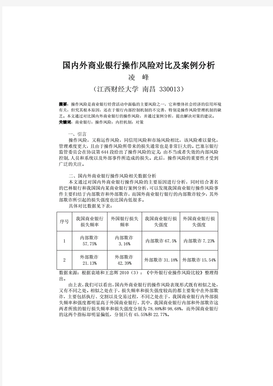 国内外商业银行操作风险对比及案例分析的计划