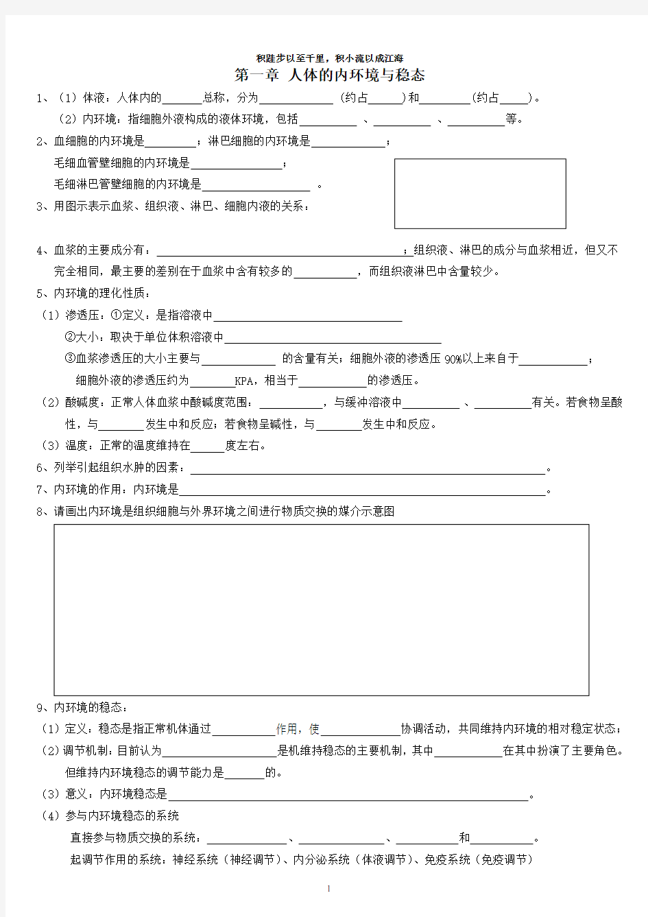 高中生物必修三知识点填空